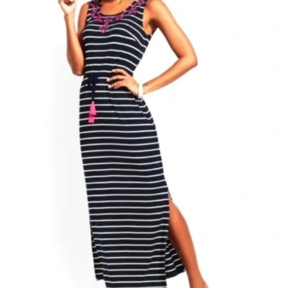 **With BONUS**Talbots Blue/White Striped Sleeveless Maxi Dress MP! Gently used! - Picture 3 of 16